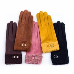 Winter Suede Leather Internal Plush Thicken Touch Screen Driving Gloves Woman's Outdoor Riding Belt Embroidery Warm Gloves R28
