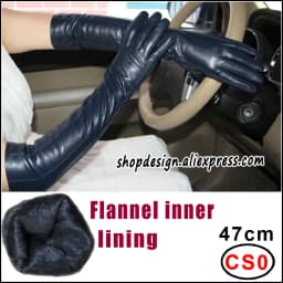 High-end Long Leather Gloves Women's,Leather Sleeve Arm Covers, Winter Warm Thick and Thin Driving Touch Screen Sheepskin Gloves