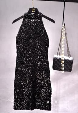 The New 2021 Sequins Glittering Collar Sundress Packet Buttock Sexy Cultivate One's Morality Show Thin Render Dress Sleeveless