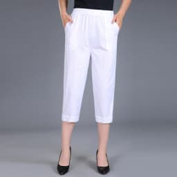 2026 Summer Women's Capris Pants Women Plus Size 4XL Loose Casual Elastic Waist Middle Pants Woman Pure Cotton Clothing