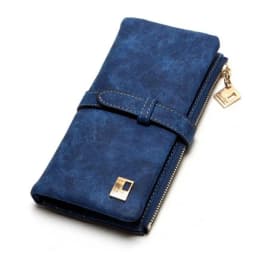 Vintage Women Long Standard Wallets Purse Fold Drawstring Nubuck Leather Zipper Suede Bag Female Simple Design Clutch Handbags