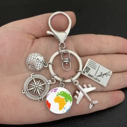 Earth plane keychain pendant earth compass personality memorial key ring gift for travel lovers