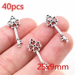 40pcs Key Charms Pendants Antique Bronze plated Metal Retro Slower Heart Keys Charm DIY Jewelry Making Accessories Necklace