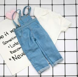 1/6BJD doll clothes fashion denim bib long + short sleeve shirt casual suit for yosd, 30cm SD DD bjd doll clothes accessories