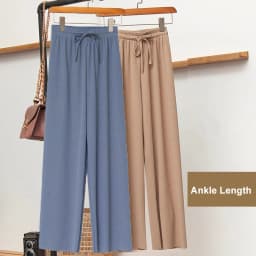 Slacks Women's Loose Summer Pants Soft Ice Silk Ankle-Length Black Wide Leg Pants Grey Khaki Women High Waisted Trousers