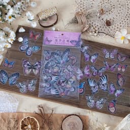 40pcs Butterfly Series Waterproof PET Stickers Pack for DIY Scrapbooking Art Collage Junk Journal & Craft Aesthetics