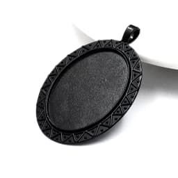 Fit 30x40mm Oval Cabochons Pattern Glass Cameos Black Frame Settings Bezel Tray For DIY Necklace Making Accessories 5pcs K06248