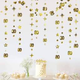 Rose Gold Happy Birthday Garlands Decorations Paper Circle Dots Star Hanging Streamer for 1st 16th 21st 30th 50th 70th Birthday