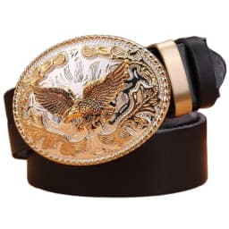 gold eagle big buckle full grain real leather 100% genuine leather hawk mens belts luxury high quality camel brown cowboys women