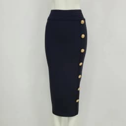 Spring New Women Bandage Skirts Elegant High Waist Midi Calf Gold Buttons Pencil Skirt High Street Office Lady Formal Clothing