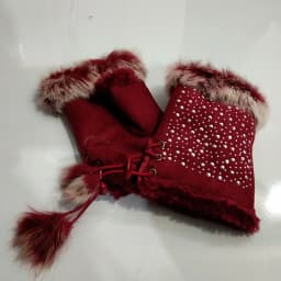 Female Rabbit Hair Wrist Gloves Fingerless Computer Typing Mittens Winter Women Suede Leather Warm Thick Cashmere Gloves G58