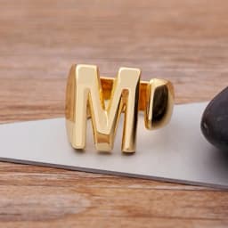 Trendy Hollow A-Z Letter Gold Color Adjustable Opening Ring Initials Name Alphabet Female Chunky Wide Party Wedding Jewelry