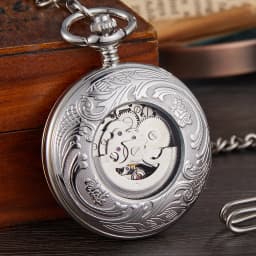 Train Carving Mechanical Pocket Watch Car Design Men Bronze Clock Hand Wind Roman Numerals Engraved Fob Watches with Gift Box