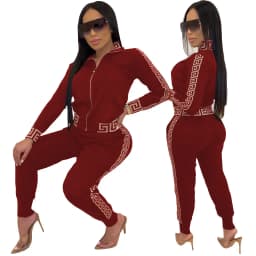 2025 y2k Tracksuit Women Elegant Two -Pieces Suit Sets Female Stylish Plus Size Greek Fret Print Coat & Pant Sets jogging femme