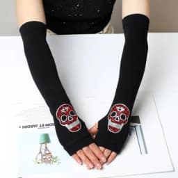 Women's Winter Warm Touch Screen Mitts Black Knit Half Finger Driving Gloves Punk Skull Rhinestone Short Hip-hop Gloves H82