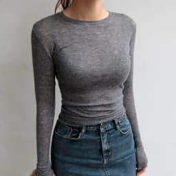 High Quality Plain T Shirt Women Elastic Basic T-shirts Female Casual Tops Long Sleeve Sexy Thin T-shirt see through