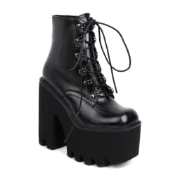Stone Pattern Fashion Lace-Up Thick-Heeled Thick-Soled Motorcycle Boots Ultra-High Waterproof Platform Side Zipper Women's Shoes