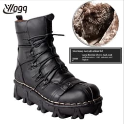 Men's Cowhide Genuine Leather Motorcycle Boots Combat Boots Gothic Skull Punk Desert Ankle Boots Botas50 Handmade