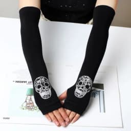 Women's Winter Warm Touch Screen Mitts Black Knit Half Finger Driving Gloves Punk Skull Rhinestone Short Hip-hop Gloves H82