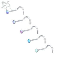 ZS 3-5pcs/Lot Stainless Steel Nose Stud Set Colorful Opal Nose Studs 3MM Nose Piercings L Shape Nostril Piercing Jewelry 20G