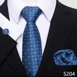 Newest Style Holiday Present 100% Silk Tie Pocket Squares Cufflink Set Necktie Men Dark Blue Wedding Accessories Office Cravat