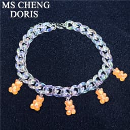 Handmade 7 Colors Cute Cartoon Bear Acrylic Chain Necklaces Candy Color Pendant For Women&Girl Daily Jewelry Party Gifts