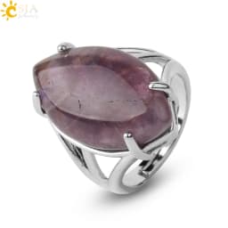 CSJA Crystal Rings Natural Stone Ring for Women Men Adjustable Healing Pink Quartz Lapis Lazuli Opal Turquoise Finger Rings G574
