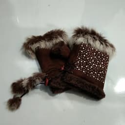 Female Rabbit Hair Wrist Gloves Fingerless Computer Typing Mittens Winter Women Suede Leather Warm Thick Cashmere Gloves G58