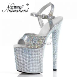 Stripper Shoes Clear 20cm Rhinestone Platform Hate Sky High Sandals Nightclub Model Shining 8inches High Heels New Bride Exotic