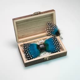 EASTEPIC Handmade Feather Bow Tie Brooch Wooden Box Set Men's Exquisite Accessories for Wedding Party Birthday Gift Necktie