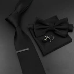 New Men's Tie Bowtie Set Luxury Business Worker Blue Black Solid Color Silk Polyester Jacquard Woven Necktie Suit Wedding Party