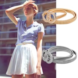 New Double Ring Belt Gold Silver Stretch Elastic Waist Belts for Women Metal Plate Female Lady Dress Waistband ceinture femme
