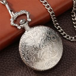 Golden Sailing Boat Design Quartz Pendant Pocket Watch Arabic Numerals Round Dial Silver Fob Pocket Clock