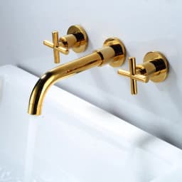 Black Brass Double Handle Wall Mounted Bathroom Sink Mixer Tap Hot & Cold Chrome Finish Faucet with White/Polished Gold Options