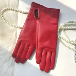 Women's Genuine Leather Gloves Red Medium Length Sheepskin Glove Thin Lining Autumn Winter Velvet Lining Hand Armguard Windproof