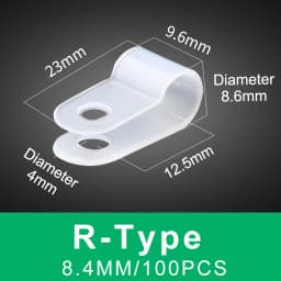 100PCS Cable Clips R-Type Nylon Clamp Plastic White Hose Fasteners Durable Mount Fix Hardware Electrical Fitting Wire Management