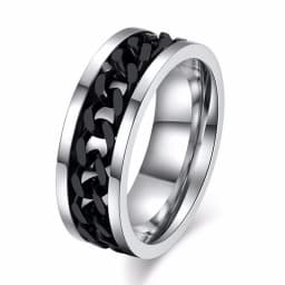 Vnox 8mm Cool Black Spinner Chain Ring for Men Tire Texture Stainless Steel Rotatable Links Punk Male Anel