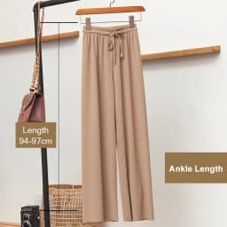 Slacks Women's Loose Summer Pants Soft Ice Silk Ankle-Length Black Wide Leg Pants Grey Khaki Women High Waisted Trousers