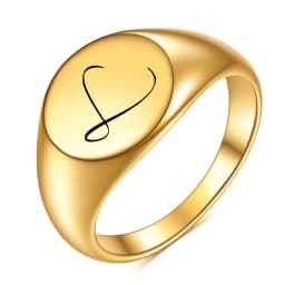 Customized Women Initial Letter Stamp Signet Ring Chunky Round Top Stainless Steel Bague Fashion Jewelry Wholesale