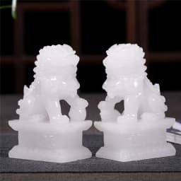 2Pcs Chinese Lions Buddha Statues Bronze Ornaments Man-made Jade Stone Fu Foo Dogs Sculpture Figurines Statues Home Decoration