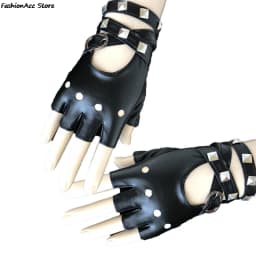 Unisex Fingerless Driving PU Leather Gloves Black Red White Motor Punk Cool Rivet Sexy Disco Dancing Rock-and-roll