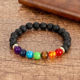 Natural Round Chakra Bead Stone Men's Bracelet Classic Black Genuine Leather Stainless Steel Bangles Women 2020 Fashion Jewelry