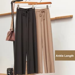 Slacks Women's Loose Summer Pants Soft Ice Silk Ankle-Length Black Wide Leg Pants Grey Khaki Women High Waisted Trousers