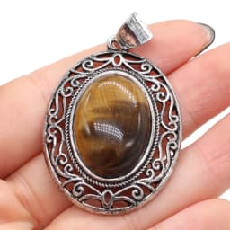 Natural Gem Stone Hollow Alloy Oval Pendant Amethysts Tiger Eye Charms for Jewelry Making DIY Necklace Accessories Gift 33x45mm