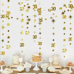 Rose Gold Happy Birthday Garlands Decorations Paper Circle Dots Star Hanging Streamer for 1st 16th 21st 30th 50th 70th Birthday