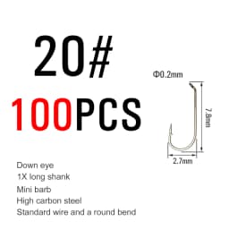 ICERIO 100PCS Nymphs Dry Wet Fly Tying Hook Down Eye 1X Long Shank Round Bend Trout Fishing Hooks