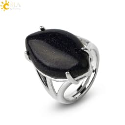 CSJA Crystal Rings Natural Stone Ring for Women Men Adjustable Healing Pink Quartz Lapis Lazuli Opal Turquoise Finger Rings G574