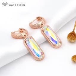 S&Z DESIGN New Luxury Oval Egg Shape Crystal Dangle Earrings For Women Wedding Elegant Party Jewelry 585 Rose Gold Color Gift