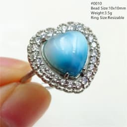 Natural Blue Larimar Adjustable Ring 925 Sterling Silver Larimar Gemstone Women Men Water Pattern AAAAA