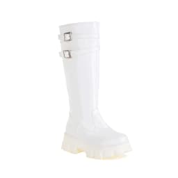 Double-Breasted Shiny Patent Leather Women's Knee-Length Boots Flat-Bottomed Platform With Plush Lining Long Boots 2022